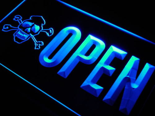 OPEN Tattoo Skull Shop Art Inked Neon Light Sign